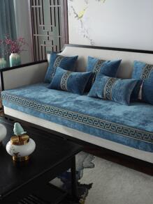 1入組幾何設計沙發巾淺藍色防滑滌綸沙發座墊四季皆宜 - 藍色 - 查看 1