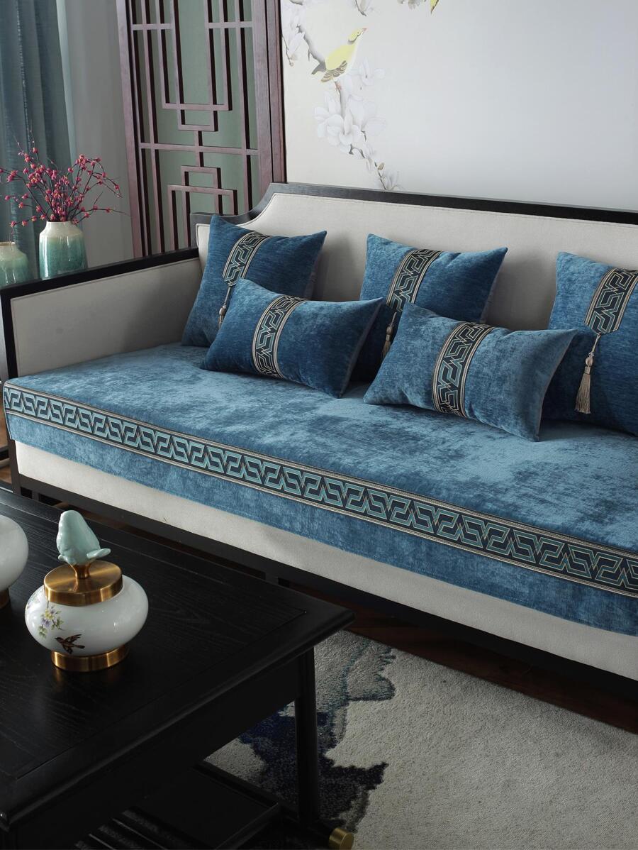 1入組幾何設計沙發巾淺藍色防滑滌綸沙發座墊四季皆宜 - 藍色 - 查看 1