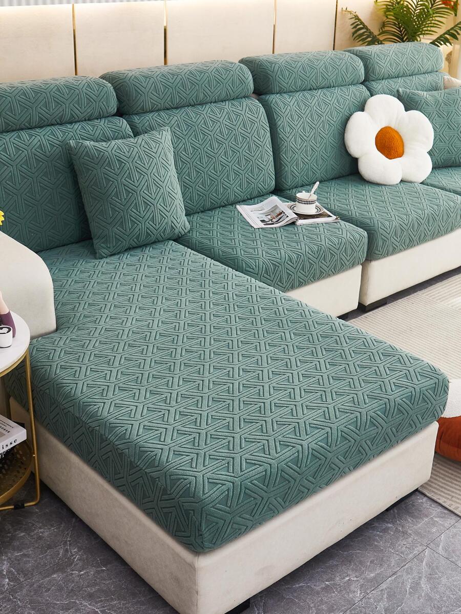 1入組幾何圖案彈性沙發座套綠色滌綸沙發防塵罩適用於客廳
