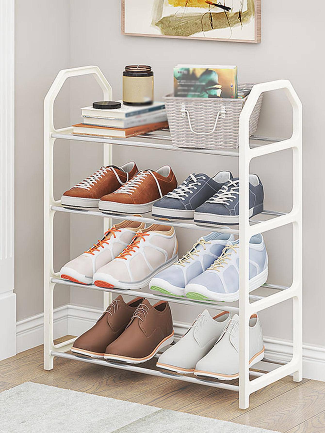 1pc Multi-layer Shoe Storage Rack, Minimalist White Shoe Shelf Organizer And Storage For Floor For Home - White - View 1