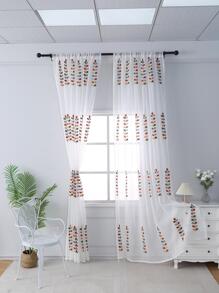 植物刺繡單片窗簾 - 彩色 - 查看 1