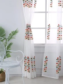 植物刺繡單片窗簾 - 彩色 - 查看 3