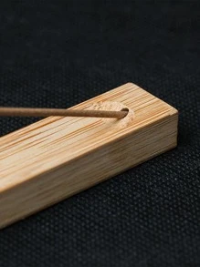 1pc Wooden Incense Stick Holder, Modern Rectangle Incense Stick Holder For Home - Khaki - View 3