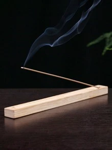 1pc Wooden Incense Stick Holder, Modern Rectangle Incense Stick Holder For Home - Khaki - View 2