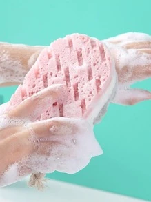 1pc Color Block Bath Sponge, Modern Bath Cleaning Sponge For Bathroom Back To School - Grey - View 3