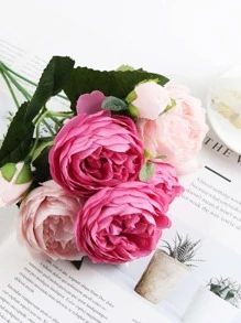 1枝塑料人造玫瑰浪漫假花束用於家居裝飾和婚禮派對 - 粉色 - 查看 3