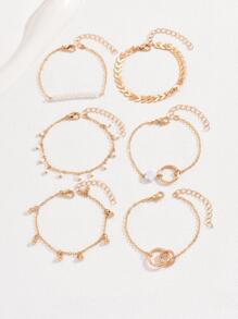 6pcs/set Simple & Personalized Circle, Flower, Arrow & Leaf Design Bracelet For Women Party Gift - Gold - View 4