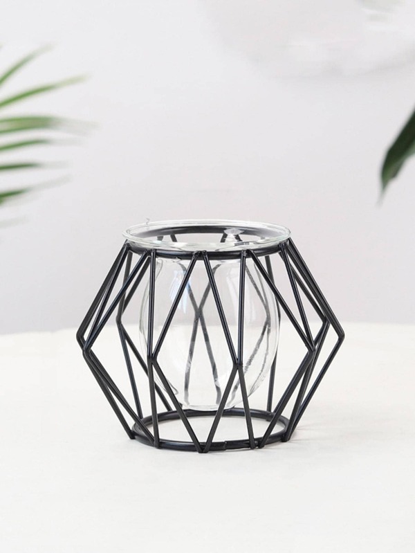 1pc Iron Flower Vase, Modern Nordic Hollow Out Flower Vase For Home