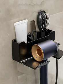 1pc Wall Mounted Hair Dryer Holder - Black - View 3