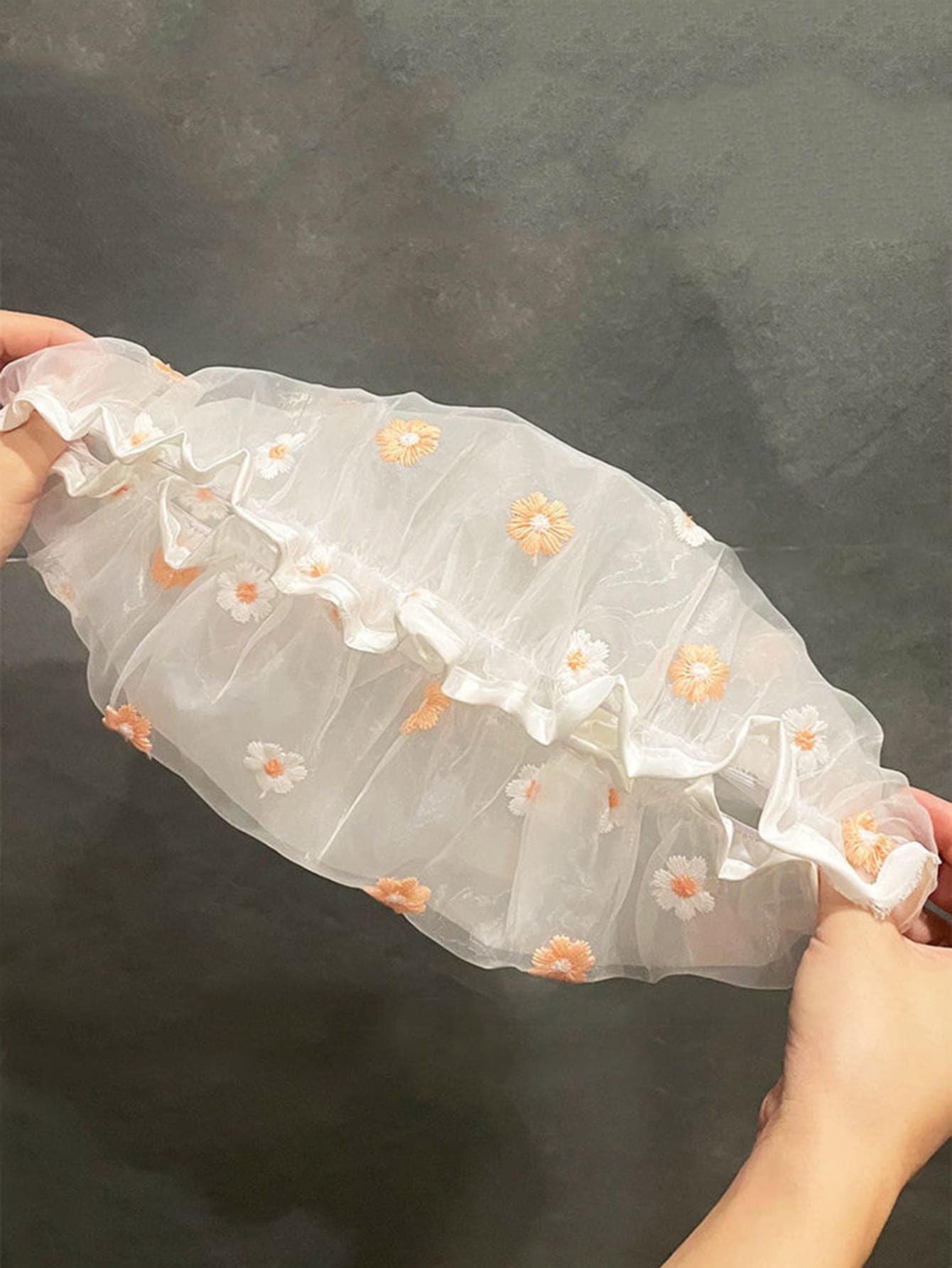 1pc EVA Shower Cap, Modern Flower Embroidery Double Layer Waterproof