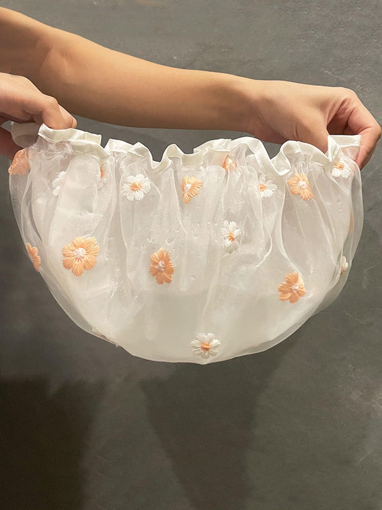 1pc EVA Shower Cap, Modern Flower Embroidery Double Layer Waterproof