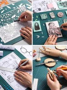 1 Họa Tiết Kẻ Sọc Thảm Cắt, Thớt Đa Năng Đơn Giản Cho Thủ Công DIY, Khắc Nghệ Thuật - màu xanh lá - Xem 5