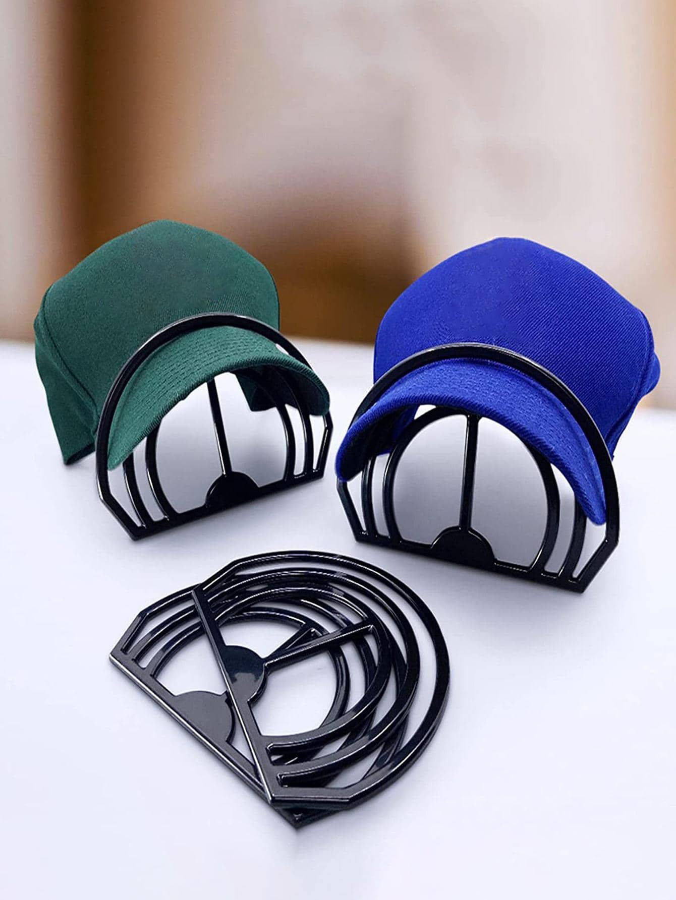 1pc Plastic Hat Organizer Holder, Minimalist Solid Color Cap Storage Rack For Home, Travel - Black - View 1