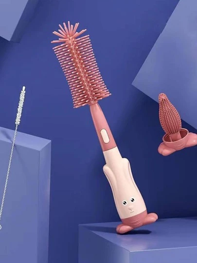 3入組/套矽膠嬰兒奶瓶奶嘴清潔刷卡通設計家用奶瓶清潔刷