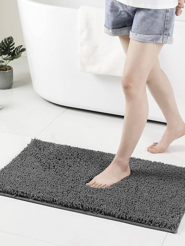 1pc Solid Color Nonslip Bath Rug, Simple Plain Color Absorb Water Toilet Mat For Bathroom