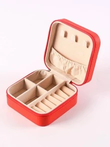 1 Hộp Đựng Trang Sức Nhiều Ngăn Màu Đỏ Hộp Đựng Nhẫn Đa Năng Cho Gia Đình, Du Lịch - Đỏ - Xem 4