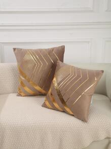 1pc Metallic Geometric Pattern Cushion Cover Without Filler, Modern Bronzing Design Decorative Cushion Cover For Bed, Sofa - Coffee Brown - View 1