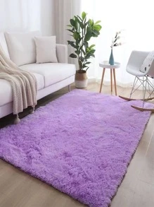 Solid Fuzzy Rug, Simple Purple Plush Polyester Floor Mat For Living Room And Bedroom - Purple - View 1