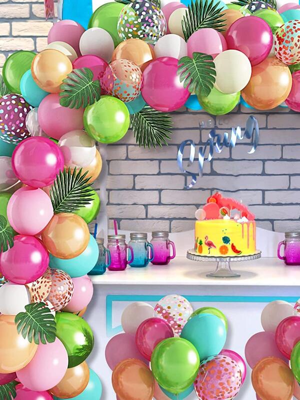 123pcs Artificial Tropical Leaf Decorative Balloon Garland, Latex