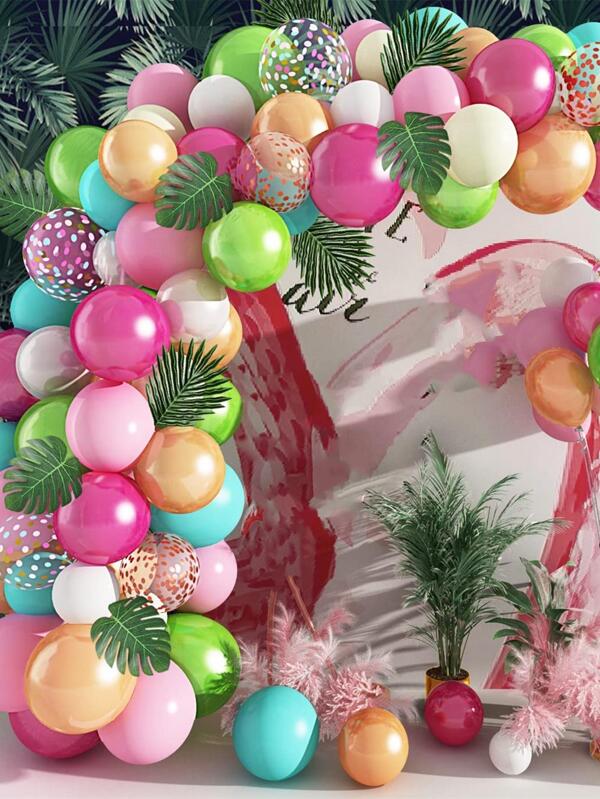 123pcs Artificial Tropical Leaf Decorative Balloon Garland, Latex