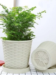 1pc/3pcs Thickened Bamboo Woven Round Planter Pot With Tray For Indoor Plants, Succulents And Philodendrons Gifts Birthday Graduation