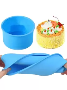 1pc Solid Color Silicone Cake Mold, Blue Round Cake Pan, For Baking