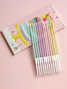 12支糖果色生日蠟燭蠟制生日蛋糕蠟燭 - 彩色 - 查看 2