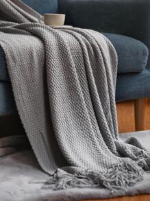 1 Chiếc Đồng Màu Tua Rua Trang Trí Ném Chăn Xám Vải Chăn Cho Nhà Sofa Văn Phòng - Xám - Xem 2