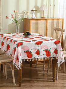 Miater 1pc Watermelon Pattern Tassel Decor Tablecloth, Modern Polyester Table Cover For Dining Room - Multicolor - View 3