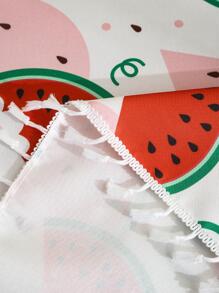 Miater 1pc Watermelon Pattern Tassel Decor Tablecloth, Modern Polyester Table Cover For Dining Room - Multicolor - View 7