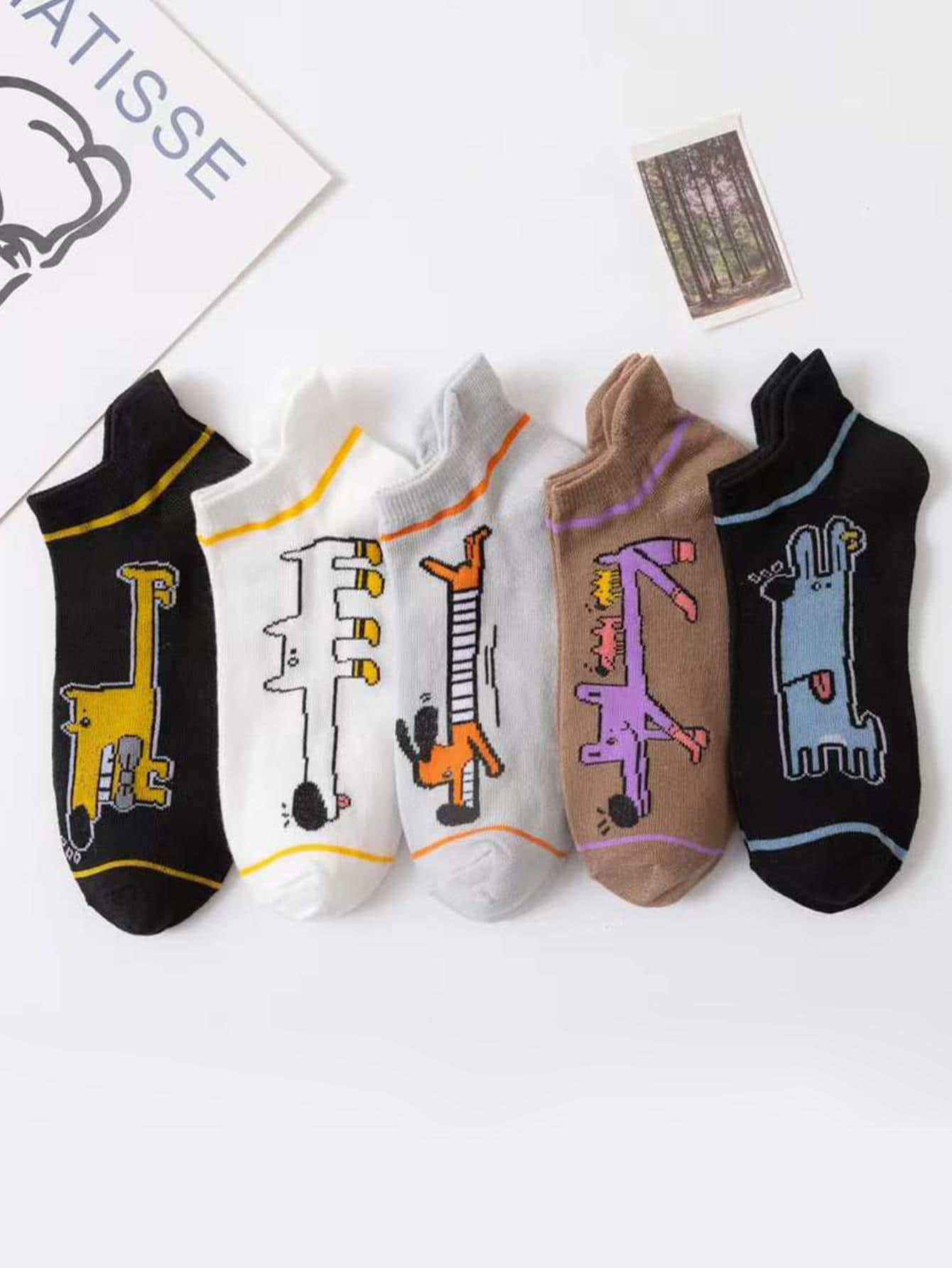 5pairs Men Cartoon Graphic Crew Socks - Multicolor - View 1