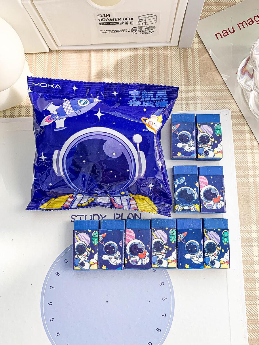 MOKA 10片裝卡通宇航員圖案橡皮擦學生用可愛便攜式橡皮擦兒童 - 藍色 - 查看 1