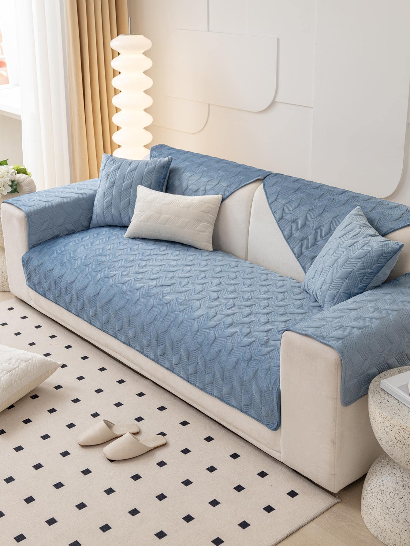 1 Máy Tính Thiết Kế Hình Học Sofa Khăn Đơn Giản Sofa Sofa Chăn Cho Phòng Khách, Tất Cả Các Mùa - Màu xanh lam - Xem 1