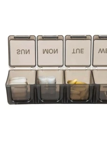 1 pieza Caja de almacenamiento de medicamentos pastilla almacenamiento 7 cuadrículas para viajar - Negro - Ver 3