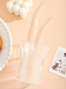 2 piezas simple transparente de vidrio portátil emocionante de paja para casa - transparente - Ver 3