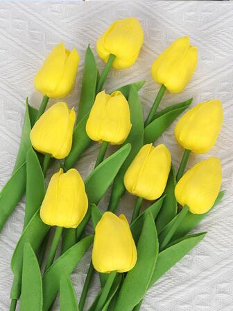 10st enkel gul konstgjord blomma, modern romantisk konsttulpan för heminredning, alla hjärtans dag, present