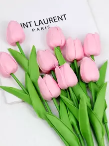 10pcs Simple Pink Artificial Flower, Modern Romantic Faux Tulip For Home Decor, Valentine Day, Gift - Pink - View 7