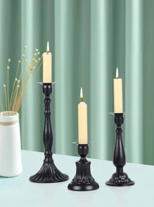 3入組純黑色復古長燭台鐵製浪漫家居裝飾燭台 - 黑色 - 查看 3