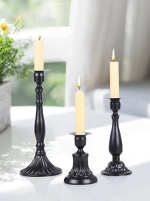 3入組純黑色復古長燭台鐵製浪漫家居裝飾燭台 - 黑色 - 查看 1