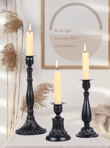 3入組純黑色復古長燭台鐵製浪漫家居裝飾燭台 - 黑色 - 查看 2