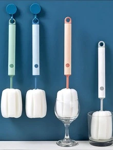 1入組粉色長柄可拆卸清潔刷PP便攜式多功能家用杯清潔刷