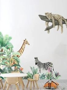 2入組/套PVC卡通可愛動物和植物圖案牆貼適用於家庭 - 綠色 - 查看 3