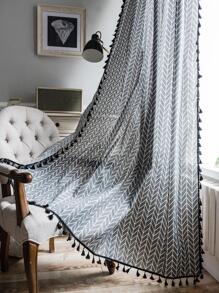 Rèm Cửa Sổ Đơn Họa Tiết Hình Học, Rèm Cửa Sổ Bằng Vải Trang Trí Tua Rua Hiện Đại, Cho Phòng Khách, Phòng Ngủ - Nhiều màu - Xem 2