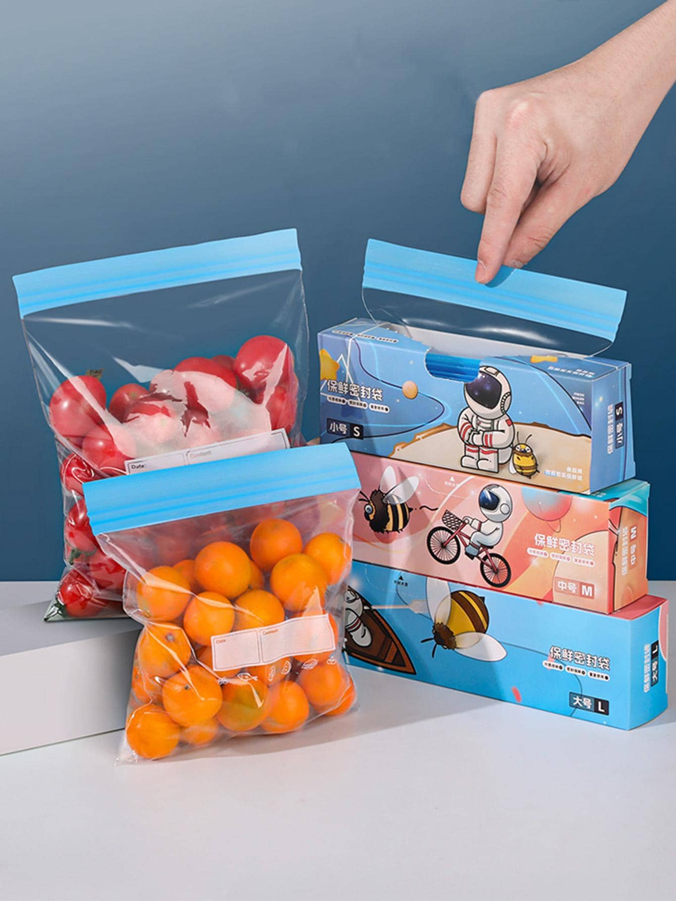 15 piezas/set Bolsa de almacenamiento de alimento cocina simple transparente para cocina - Azul - Ver 1