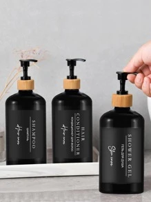 3pcs/set Plastic Lotion Dispenser With Sticker, Modern Black Lotion Bottle For Bathroom - Black - View 4