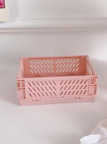 1pc Solid Color Hollow Stationery Storage Basket, Simple Foldable Multi-purpose Desk Holder For Student Stationery Storage - Pink - View 5