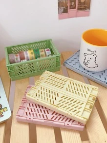 1pc Solid Color Hollow Stationery Storage Basket, Simple Foldable Multi-purpose Desk Holder For Student Stationery Storage - Pink - View 2