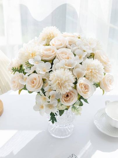 1PC Artificial Roses Flowers Bouquet Silk Hydrangea Wedding Decoration, Home, Dining Room, Bedroom, Vase Decoration, Holiday Birthday Party Accessories, Wedding Scene Scenery Decoration, Flowers, Valentine's Day Gifts, New Year DIY Materials, Valentine Day, Gift Graduation