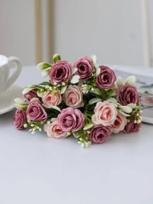 1 ramo de flores de rosa artificiales, adecuado para bodas, hogar, restaurante, dormitorio, decoración de jarrones, decoración de fiestas de cumpleaños, decoración de lugares de bodas, flores, regalo del Día de San Valentín, material DIY para Año Nuevo - Rosa Fucsia - Ver 4