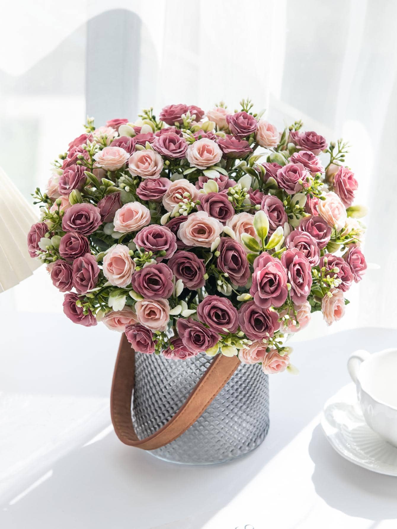 1 ramo de flores de rosa artificiales, adecuado para bodas, hogar, restaurante, dormitorio, decoración de jarrones, decoración de fiestas de cumpleaños, decoración de lugares de bodas, flores, regalo del Día de San Valentín, material DIY para Año Nuevo - Rosa Fucsia - Ver 1